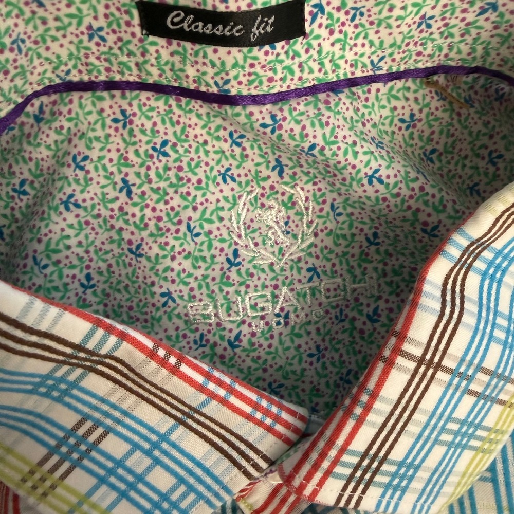 Bugatchi Uomo Mens Classic Fit Plaid Button Down Shirt Multicolor XL Cotton - Picture 5 of 7